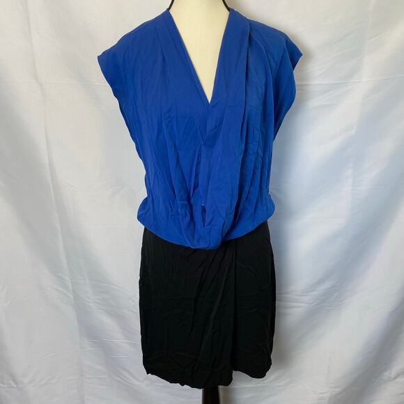 Diane Von Furstenberg Women's Reara Colorblock Silk Dress Size 10 Blue and Black - Picture 1 of 12